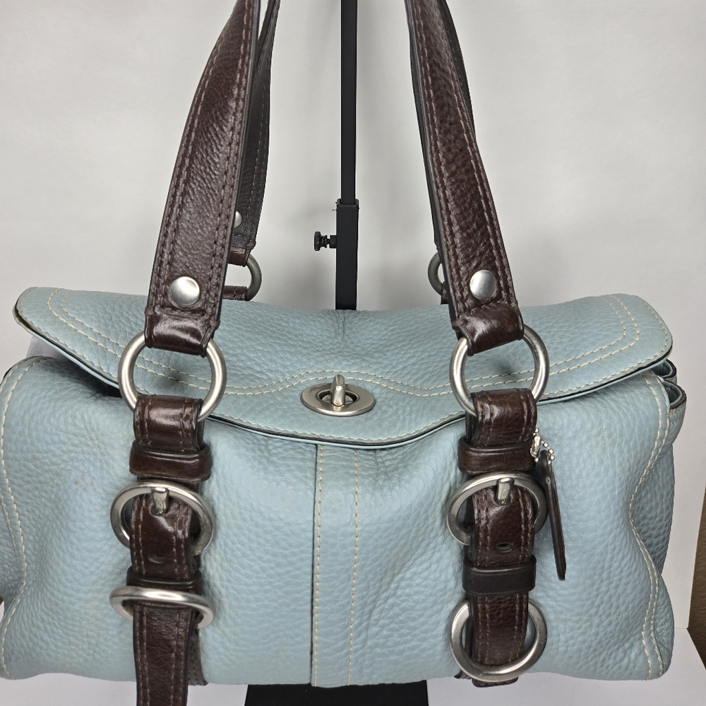 Chic Blue and Brown Leather Shoulder Bag
